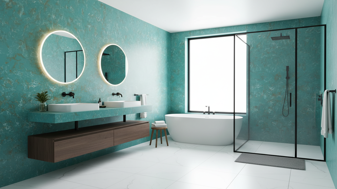 Quartz vanity in bathroom